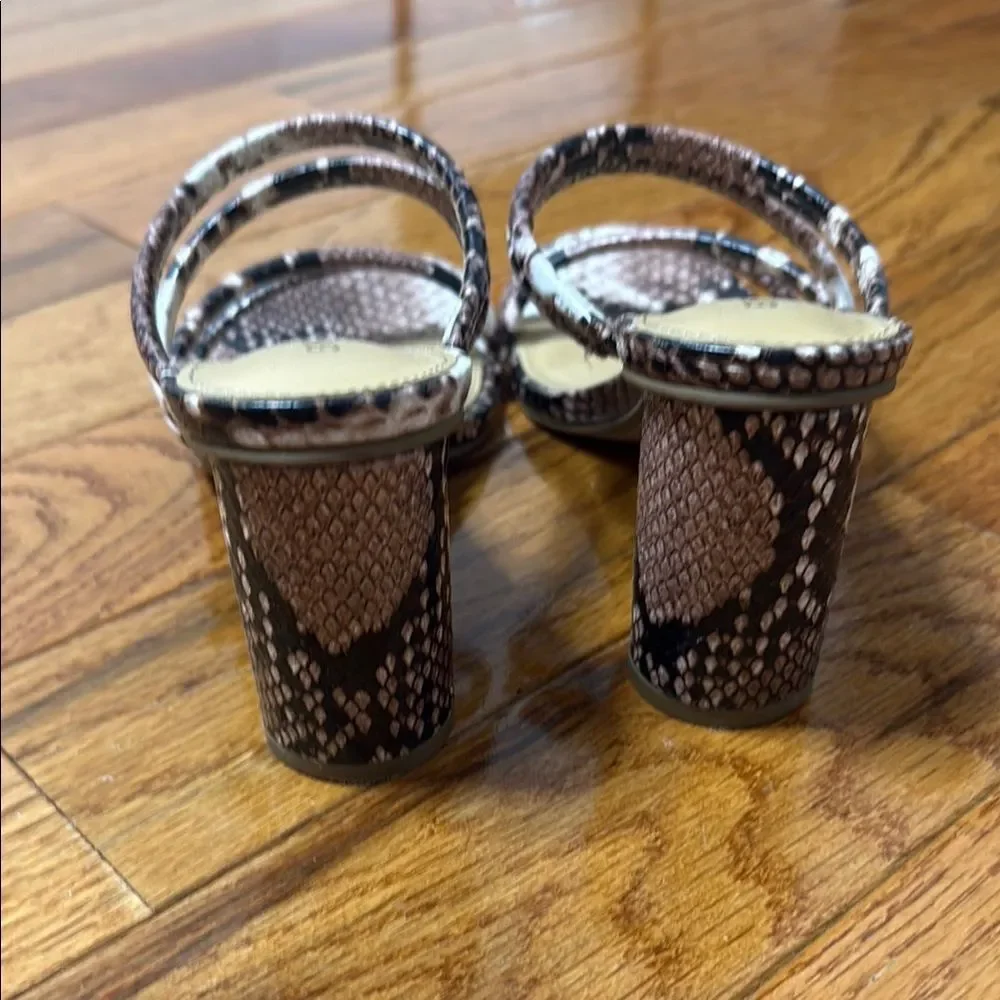 Express Women’s Multi-Strap Snake-Print Slide Sandals in Brown and Cream